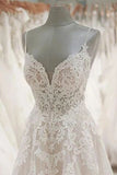 A Line Spaghetti Straps Tulle Wedding Dresses Appliqued Cheap Bridal Dresses HZ0527
