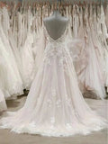 A Line Spaghetti Straps Tulle Wedding Dresses Appliqued Cheap Bridal Dresses HZ0527