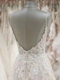 A Line Spaghetti Straps Tulle Wedding Dresses Appliqued Cheap Bridal Dresses HZ0527