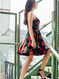 A-Line Cross V-Neck Above Knee Floral Satin Homecoming Dresses HZ0527