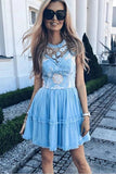 Elegant Jewel Short Cheap Light Blue Tulle Homecoming Party Dresses with Lace HZ0527