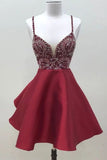 Spaghetti Straps Dark Red Short Prom Dress Homecoming Dress HZ0527