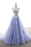 Promfast Princess Lavender Sweetheart A Line Tulle Appliques Prom Dresses HZ0527