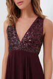 Burgundy Bridesmaid Dresses WIth Sequin Top, A-line Long Chiffon Wedding Party Dress HZ0527