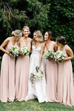 Simple V Neck Light Pink Bridesmaid Dresses Long Chiffon Maxi Dress HZ0527