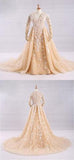 Pretty A-Line V-Neck Long Sleeves Tulle Appliques Floor Length Prom Dresses HZ0527