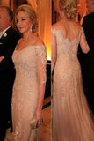 Elegant Lace Tulle Off-the-Shoulder 3/4 Length Sleeves Long Mother of The Bride Dresses HZ0527