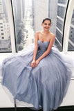 Strapless Sparkle Grey Long Prom Dresses Sweetheart Neck Ball Gown HZ0527