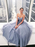 Strapless Sparkle Grey Long Prom Dresses Sweetheart Neck Ball Gown HZ0527