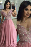 Off the Shoulder Dusty Rose Long Prom Dresses Pearl Lace Formal Dress HZ0527