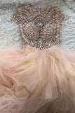 Pink Tulle Beads Long Prom Dress A Line Formal Evening Dress HZ0527