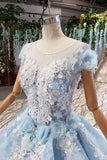 Princess Light Sky Blue Prom Dress with Flowers, Ball Gown Quinceanera Dress HZ0527