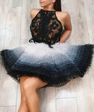 Cute Tulle Lace Short Prom Dress, Black Top Homecoming Dress HZ0527