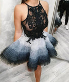 Cute Tulle Lace Short Prom Dress, Black Top Homecoming Dress HZ0527