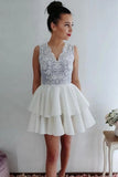 White Lace Short Prom Dress, A Line Cute Homecoming Dress HZ0527