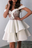 White Sweetheart Off Shoulder Short Prom Dress, Homecoming Dresses HZ0527