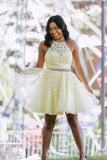 Yellow Tulle Lace Short Prom Dress Beading A Line Homecoming Dress HZ0527