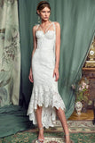 Elegant Lace White Sheath Prom Dress, Lace Simple Wedding Dress HZ0527
