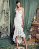 Elegant Lace White Sheath Prom Dress, Lace Simple Wedding Dress HZ0527