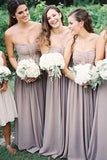Beautiful Strapless Floor-Length Chiffon Long Bridesmaid Dress with Ruched HZ0527