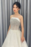 Off White A Line Spaghetti Straps Beading Elegant Long Prom Dress HZ0527
