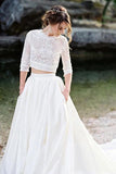 Ivory Lace Top Two Pieces Wedding Dresses Gorgegous Sweep Train Wedding Gowns With Pockets HZ0527