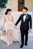 Lace Appliqued Wedding Gowns Deep V Neck Sexy Wedding Dresses HZ0527