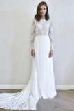 Ivory Long Sleeves A Line Wedding Dresses Chiffon Detachable Bridal Dress HZ0527