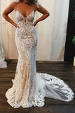 Spaghetti Strap Mermaid Wedding Dresses Lace Appliques Long Bridal Dress HZ0527