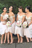 Modern Ivory Off the Shoulder A-line Tea-length Appliques Bridesmaid Dress HZ0527