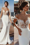 Mermaid Cap Sleeves Sheer Neck Long Wedding Dress HZ0527