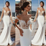 Mermaid Cap Sleeves Sheer Neck Long Wedding Dress HZ0527