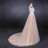 Charming A Line Long Sleeves Lace Appliques Tulle Wedding Dress HZ0527