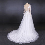 A Line Tulle Lace Appliques Long Sleeves Wedding Dress, Cheap Bridal Dresses HZ0527