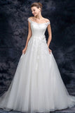 A Line Off the Shoulder Appliques Tulle Long Wedding Dress, Bridal Dresses HZ0527
