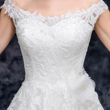 A Line Off the Shoulder Appliques Tulle Long Wedding Dress, Bridal Dresses HZ0527