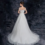 A Line Off the Shoulder Appliques Tulle Long Wedding Dress, Bridal Dresses HZ0527