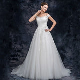A Line Off the Shoulder Appliques Tulle Long Wedding Dress, Bridal Dresses HZ0527