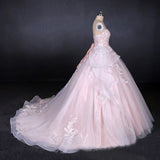 Romantic Pearl Pink Ball Gown Wedding Dress, Sweetheart Appliques Bridal Gown HZ0527