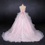 Romantic Pearl Pink Ball Gown Wedding Dress, Sweetheart Appliques Bridal Gown HZ0527