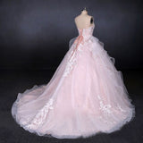 Romantic Pearl Pink Ball Gown Wedding Dress, Sweetheart Appliques Bridal Gown HZ0527