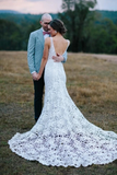 Promfast Chic V Neck Sleeveless Mermaid Lace V Back Wedding Dress HZ0527