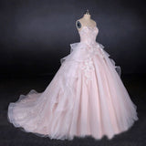 Romantic Pearl Pink Ball Gown Wedding Dress, Sweetheart Appliques Bridal Gown HZ0527