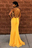 Mermaid Spaghetti Straps Floor-Length Yellow Sexy Prom Dress HZ0527
