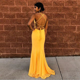 Mermaid Spaghetti Straps Floor-Length Yellow Sexy Prom Dress HZ0527