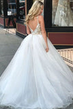 A-Line Spaghetti Straps Floor Length White Detachable Train Prom Dress with Appliques HZ0527