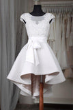 Cute Cap Sleeve Short Off White High Low Juniors Homecoming Dresses HZ0527