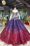 Ball Gown Long Sleeves Sequins Ombre Prom Dress, Pretty Quinceanera Dress HZ0527