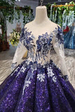 Ball Gown Long Sleeves Sequins Ombre Prom Dress, Pretty Quinceanera Dress HZ0527