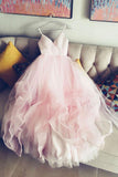 simple spaghetti straps v neck tulle pink prom/evening dress, pink tulle bridal dress HZ0527